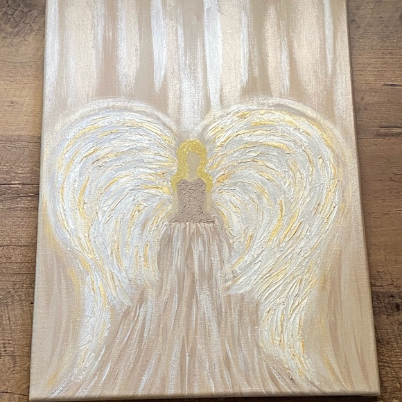 12x16 Hand painted mixed media Angel painting on canvas neutrals gold metallic - Picture 16 of 17